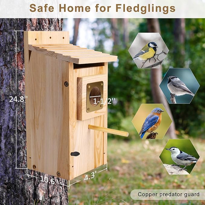 Bird Houses for Outside with Copper Guard,Thicken Wooden Bluebird House Clearance Garden Country Cottages, Nesting Box for Finch Swallow Wren Chickadee Wild Bird Supplies