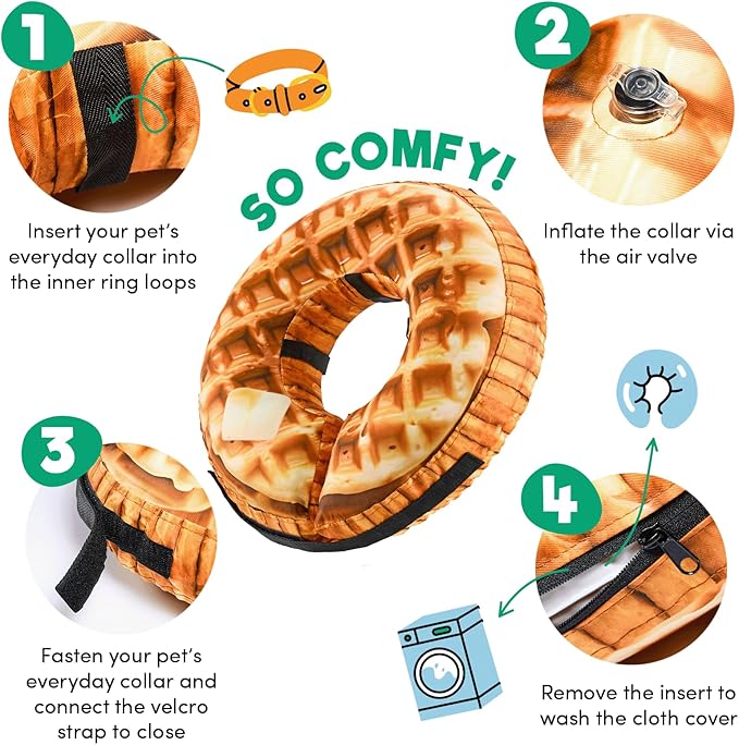 BENCMATE Inflatable Dog Cone Collar Alternative, Soft Dog Cone for Small Medium Large Dogs and Cats, Neck Recovery ECollar Donut Collar After Surgery (Small, Waffle)