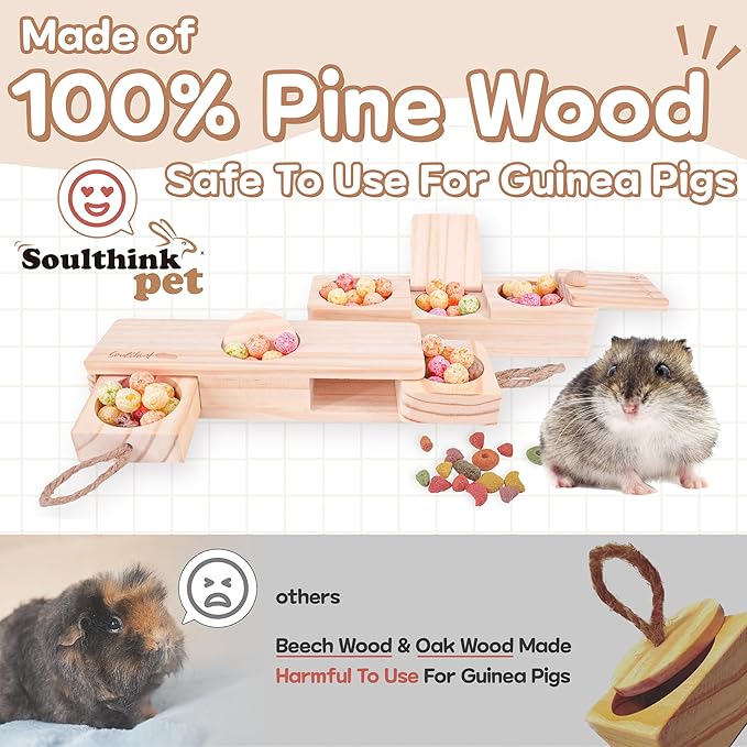SoulThinkยฎ Interactive Guinea Pig Toys - Wooden Rat Toys for Pet Rats, Enrichment & Foraging Activity for Hamster Sniff n' Snack Puzzle for All Small Rodents (2 Sets)