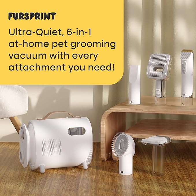 Pet Grooming Vacuum Kit - Super-Quiet Dog Hair Vacuum Groomer with Brush, Detangle, Deshed, Trim, Clean, & Dry Attachments - All You Need Pet Grooming Kit at Home