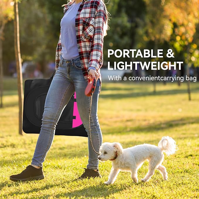 Dog Playpen, Puppy Pet Playpens Indoor for Small Dogs Tent Crates Cage Indoor/Outdoor, Portable Pop Up Dog Kennel Playpen with Carrying Case for Dogs/Cats/Rabbits, Removable Zipper Top, Hot Pink