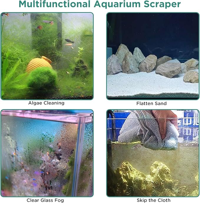 Lominie Aquarium Algae Scraper for Glass Aquariums Fish Tank Scraper 25.6" Aquarium Glass Cleaner with 10 Blades, Aquarium Glass Cleaning Tools