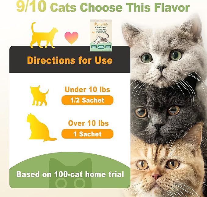 Hairball Remedy Treats Cat Furball Treatment Powder for Cats Natural Hairball Control Supplement with Slippery Elm Marshmallow Root Psyllium Husk 6 Billion Probiotics Digestive Support