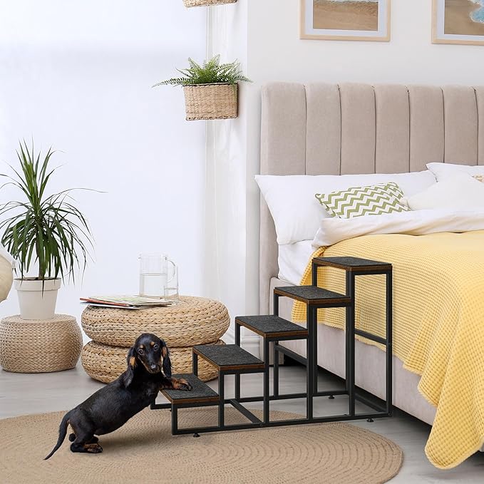 Pet Stairs for High Bed & Couch - 5 Steps Non-Slip Dog Stairs for Small Dogs & Older/Injured Pets, Brown