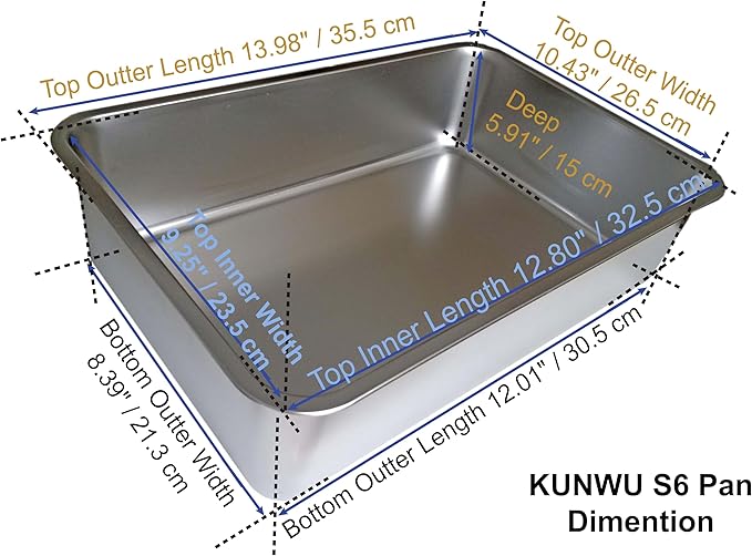 Stainless Steel Sheet Pan 14"x10"x6", Rectangle Bakeware, Cake Pan Corrosion Resistant Easy Clean Durable (S (14"x10"), 6" Deep)
