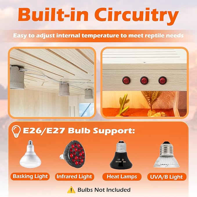 Royxen Tempered Glass Reptile Tank 62 Gallon,Reptile Enclosure with Metal Mesh Top and Lockable Design, Bearded Dragon Tank for Lizard Habitat,40"x20"x20", Oak