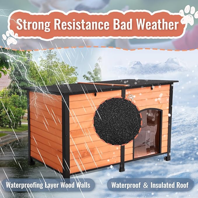 Outdoor Dog House, Indoor Outdoor Doghouse Puppy Shelter Dog House with Iron Frame,Anti-Bite Design Dog Home for Small Medium Some Large Dogs (Orange, Large)