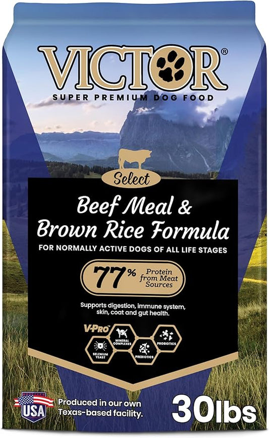 VICTOR Super Premium Dog Food – Select Beef Meal & Brown Rice Formula for Immune and Gut Health – Gluten-Free Beef Meal Dry Dog Food for All Normally Active Dogs of All Life Stages, 30 lbs