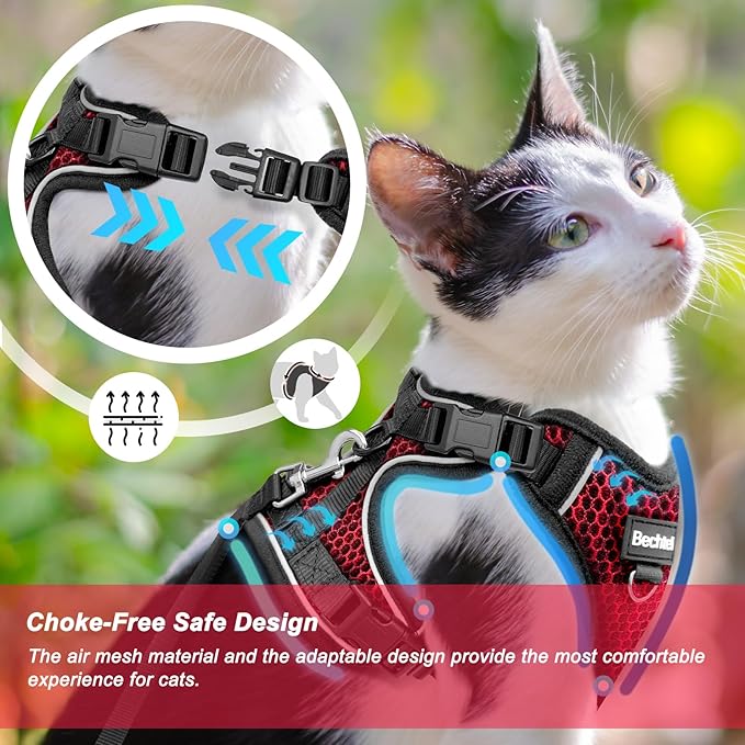 Cat Harness and Leash for Walking Escape Proof Soft Adjustable Cat Leash Breathable Honeycomb Structure Comfortable Vest Easy to Wear Kitten Harness for Outdoor Travel, Honeycomb Red, XXS