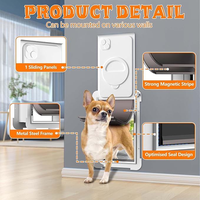 MIAOTONG Medium Dog Door,Upgraded Sealing Dog Door for Wall, Double Flap Doggy Door,Steel Frame and Telescoping Tunnel Dog Doors and Cat Doors(Pets Up to 40 Lb) -Medium