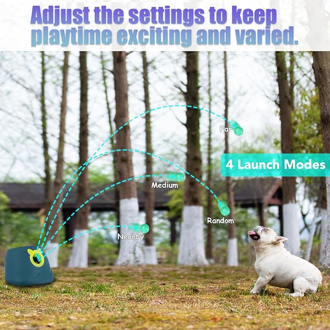 Automatic Ball Launcher for Dogs, Dog Fetch Ball Thrower Launcher, 4 Adjustable Distances, Interactive Pet Self Playing for Small Dogs and Puppies with 10 Balls (2 inches)