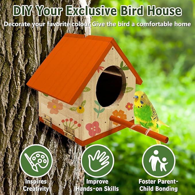 Tfwadmx Wooden Bird House, Pack of 2 Hanging Birdhouse for Outside, Wooden Nests Box Garden Patio DIY Decorative for Robin Budgie Swallow Little Sparrow Finch Throstle or Medium Size Birds