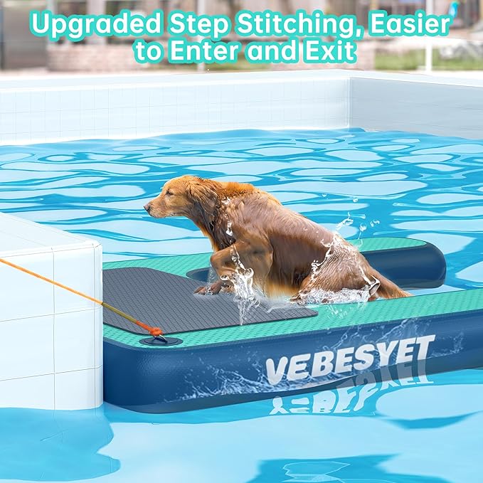 Inflatable Dog Water Ramp, Dog Floats Ramp Ladder for Pools, Boats, Docks, Sea and Lake, Non-Slip EVA 4ft x 3.3ft Platform for Dogs Up to 180LBS