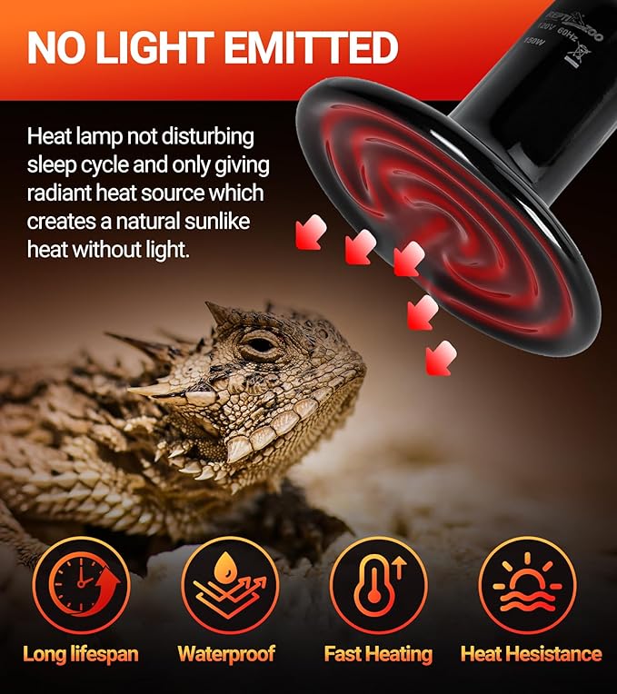 REPTI ZOO 150W Reptile Heat Lamp 2Pack Ceramic Heat Emitter Night Heat Lamp Bulbs Reptile Terrarium Heat lamp Tank Heat Bulb for Turtle Bearded Dragon Gecko Lizard Snake Chicken E26