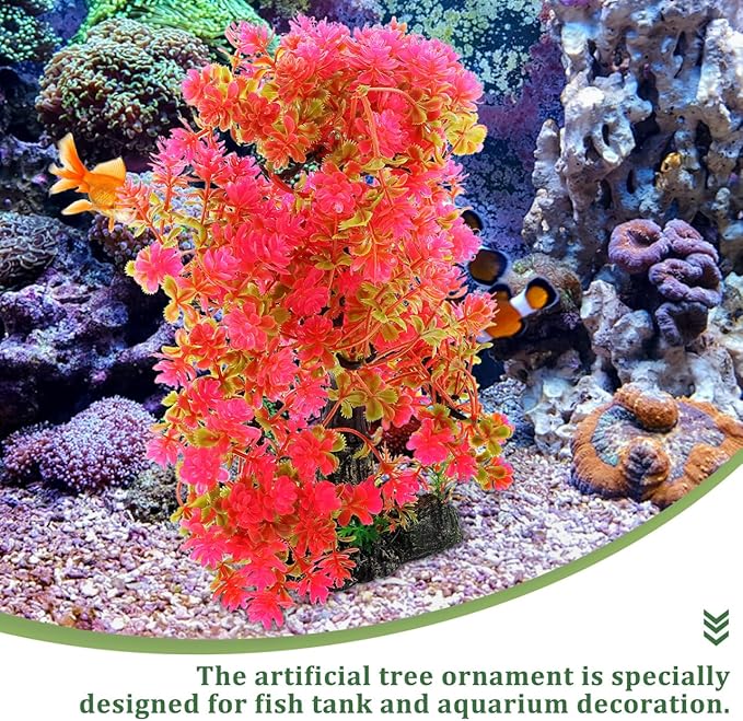 Fish Tank Plants Artificial Aquatic Plant Fish Tank Decorations Betta Accessories Aquarium Bonsai Tree with Base,10.23 X 10.23 X 2.16 Inches