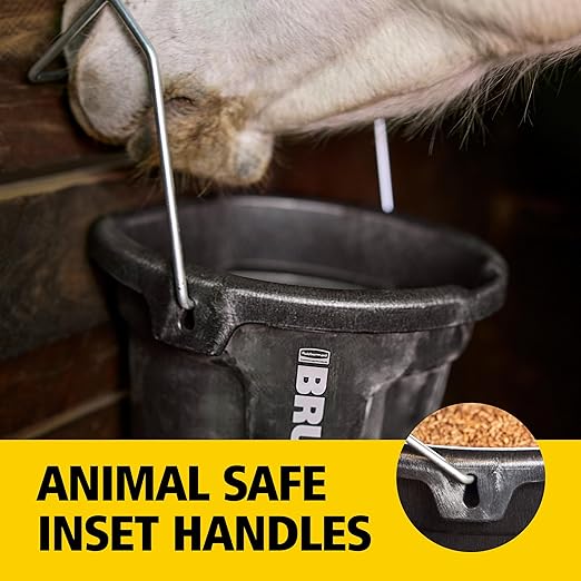 Rubbermaid Commercial Products Brute 5-Gallon 3-in-1 Flat-Back Feed Bucket with Hook-Hang-Carry Handle, RigidCell Strength, Pour Spout, USA Made for Horse & Livestock
