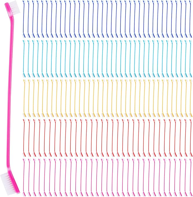 Nuenen 150 Pcs Dog Toothbrush Dual Headed Dental Brushes Puppy Tooth Brushing Kit Long Handle Toothbrush for Large and Small Dogs Cats Most Pets Teeth Cleaning Oral Care Supplies(Vibrant Color)