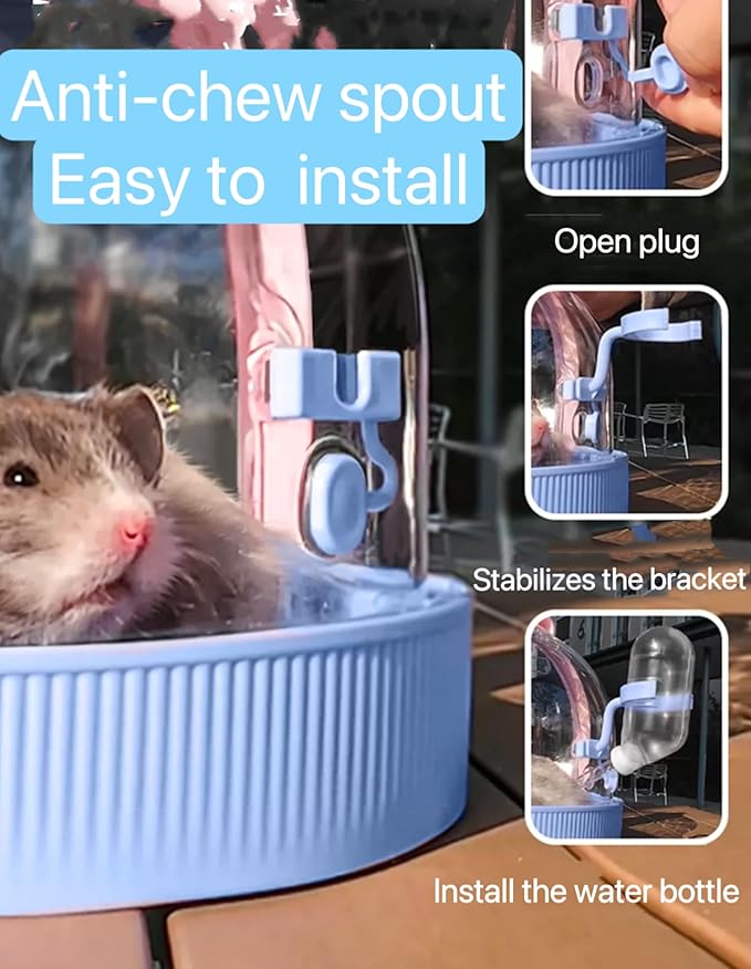 TUTU&LELE Small Animal Carrier, Travel Carry-Out Cage with Warm Plush Pads and Water Bottle can be Carried Both by Hand and Crossbody, Suitable for Dwarf Hamsters, mice, Hamsters (Blue)