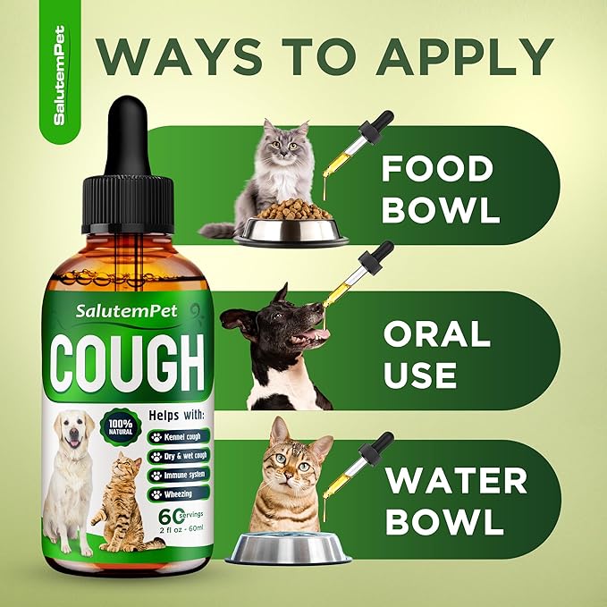 Dog Cough Medicine in Drops – Cat Cough Supplement – Kennel Cough Treatment for Dogs to Help with Sneezing & Runny Nose – Herbal Supplement – 2 Oz