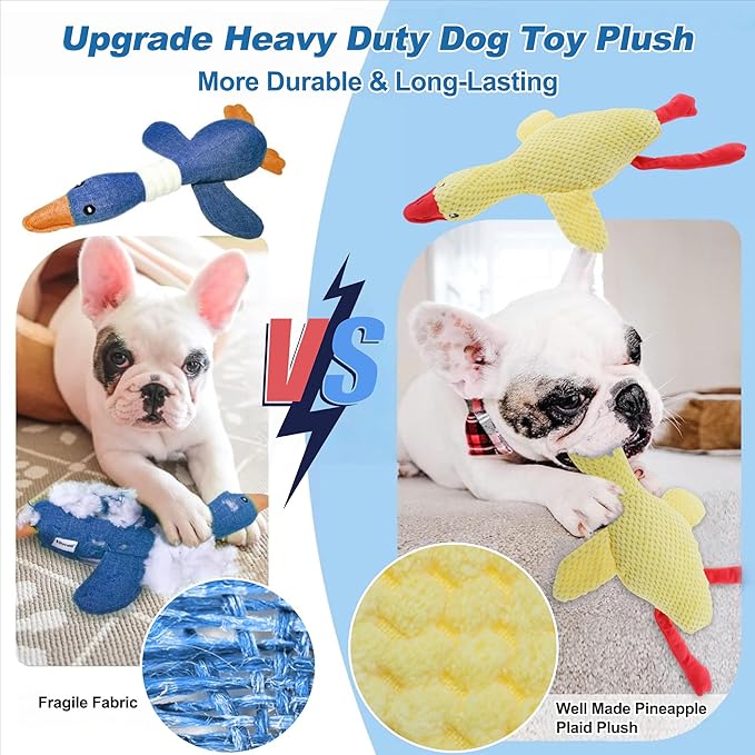 Dog Toys for Aggressive Chewers, Goose Chew Toy for Dogs, Squeaker Crinkle Plush Toy, Tough Interactive Dog Chew Toys, Yellow