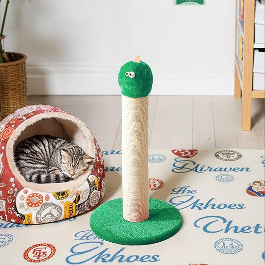 Cat Scratching Post, 22-Inch Tall Sisal Scratcher, Heavy-Duty Cat Climbing Stand for Indoor, Kittens & Large Cats, Green