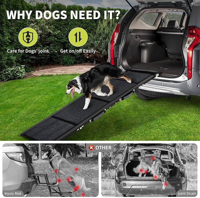 Upgraded Heavy Duty Dog Ramp for Cars - 71" Long & 17" Wide Folding Pet Ramp for Large Dogs with Non-Slip Surface Portable Dog Car Ramp for SUV Car & Truck, Outdoor Dog Ramp Up to 250 LBS