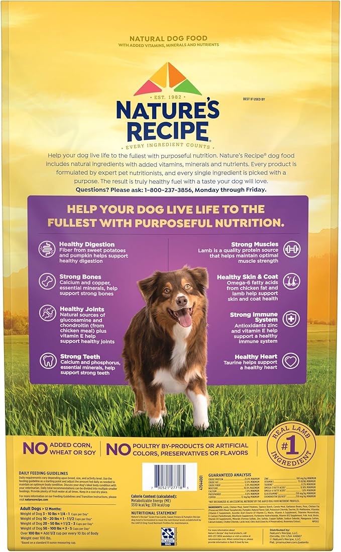 Nature’s Recipe Grain Free Lamb, Sweet Potato & Pumpkin Recipe Dry Dog Food, 24 lb. Bag