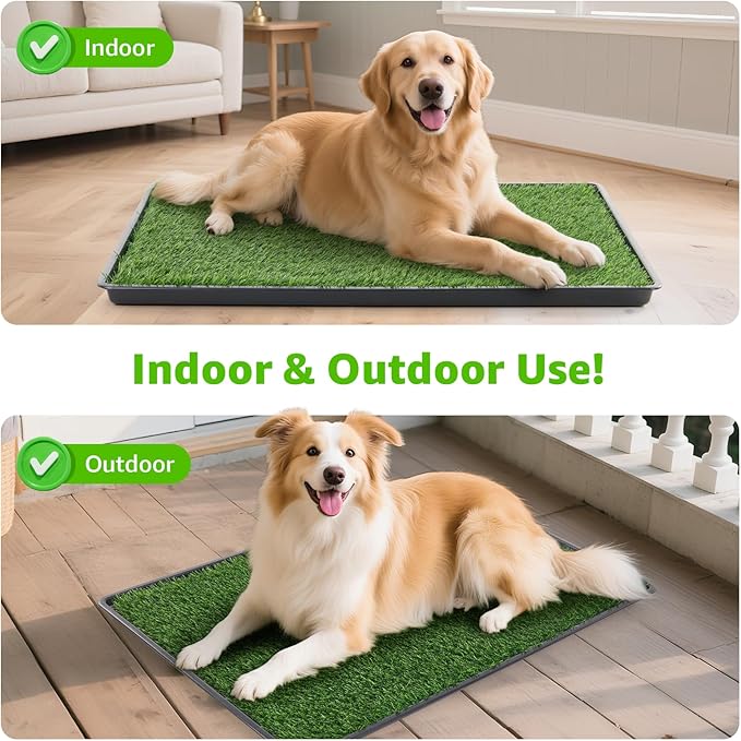 LOOBANI 45x29in Large Dog Litter Box: Dog Grass Pad with Tray with 2×Artificial Grass Pads + 1×Drainage Grate - Quickly Absorbent Portable Patio Potty for Balcony Apartment Indoor Outdoor Use