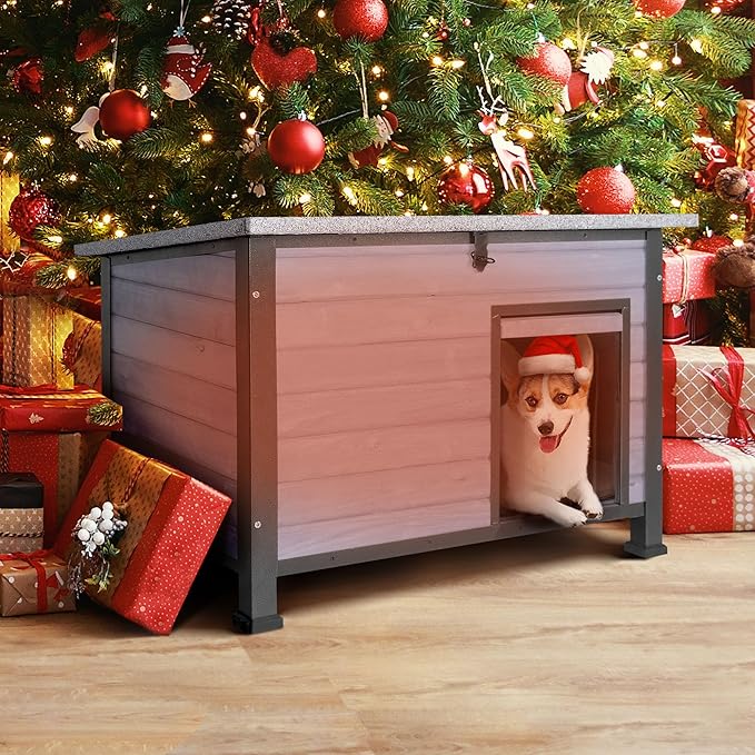 Dog House Outdoor Insulated with Prevent Chewing Iron Frame, Insulated cat House Outdoor Removable Floor and Open Roof for Dogs,Cat,Rabbits and Small Animals