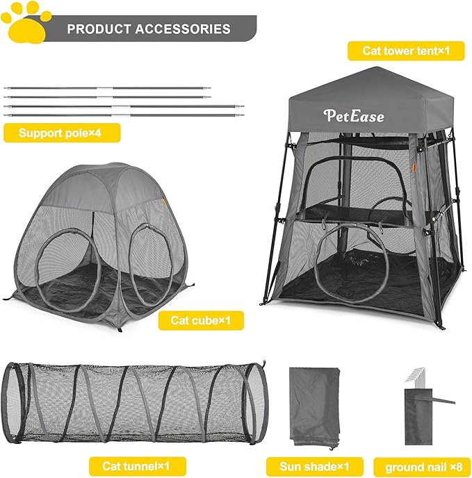 Cat Enclosures, 3-in-1 Cat Tower Tent with Tunnel/Pop Up Cube,Climbing Cage Outdoor Catio Portable Playpen Play Tents for Cats Kitten and Small Animals