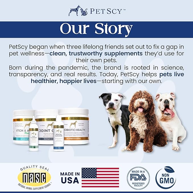 PetScy Dog Itch Relief Chews with Omega 3 Fatty Acids, EPA & DHA | Itch Relief for Dogs Nutritional Support, Immunity & Muscles | Itchy Skin Treatment for Dogs of All Ages, Pork Flavor - 30 Chews