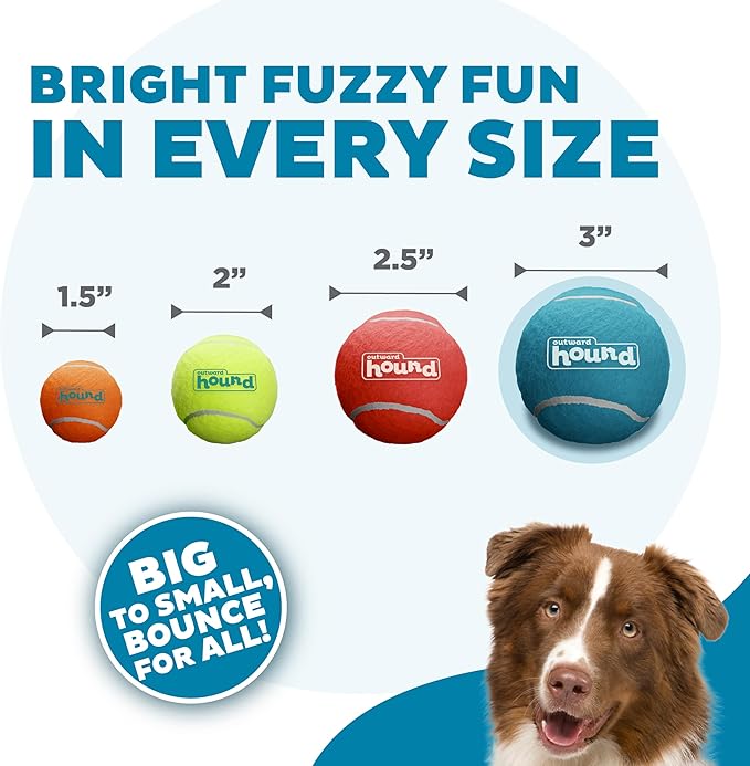 Outward Hound Squeaker Ballz 4-Pack Tennis Ball Dog Toys with Squeaker, Interactive Fetch Play for Pets 50 lbs and Over, Training Balls for Indoor & Outdoor Exercise, Large, 3-inch