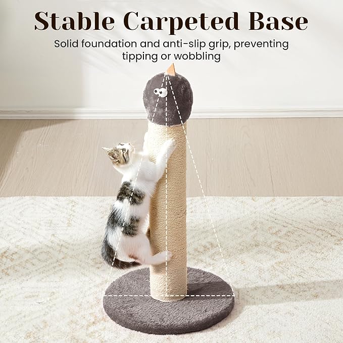 Cat Scratching Post, 22-Inch Tall Sisal Scratcher, Heavy-Duty Cat Climbing Stand for Indoor, Kittens & Large Cats, Grey