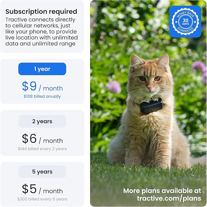 Tractive Smart Cat GPS Tracker | Real-Time Location & Wellness Monitoring for Cats 6.5 lbs+ | Territory & Location History | Up to 5-Day Battery | Breakaway Collar Included (Dark Blue)