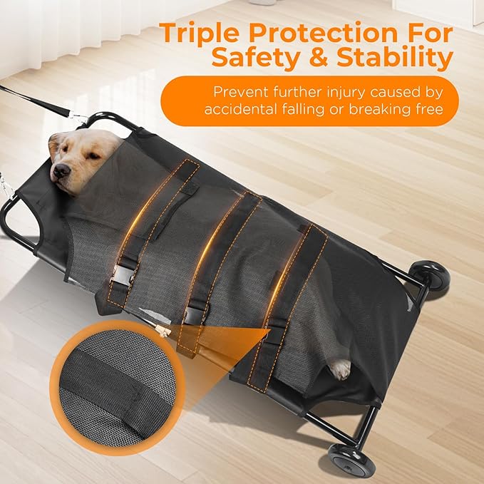 Portable Foldable Dog Stretcher for Large Dogs, 250lbs Capacity with Silent Wheels and Waterproof PVC Mesh, 48"x26" Pet Transport Stretcher for Indoor & Outdoor Use, MDK-A1