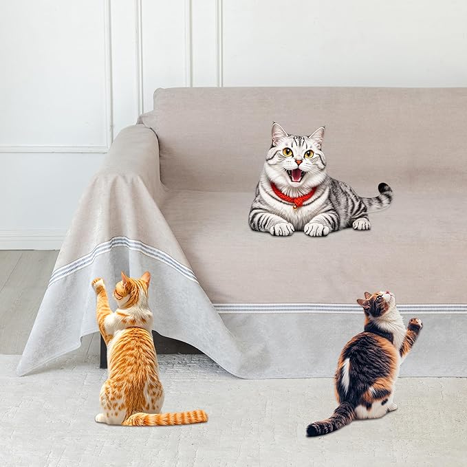 Loiion Cat Scratch Furniture Protector - Anti-Slip, Waterproof Sofa Cover to Keep Cats Off, Pet-Friendly Couch Protectors for 3 Cushion Couch, Anti-Scratch Couch Cover for Pets and Kids 118"X91"Khaki
