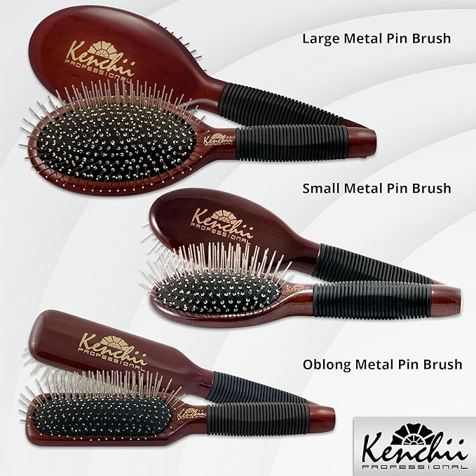 Kenchii Pet Grooming Metal Pin Brush for Dogs and Cats, Solid Wood Handle, Non Slip Grip, Detangling and Shedding Brush for Long or Short Haired Pets, Size Small