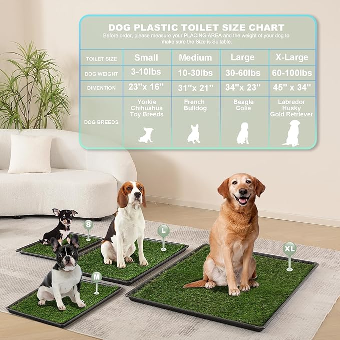HQ4us Dog Grass Pad with Tray Small 23" x 16" Dog Litter Box Toilet for Puppy (No Grate) with 2×Artificial Grass for Dogs with Hemmed Edge, Pee Pads for Dogs, Realistic, Less Stink, Potty for Balcony