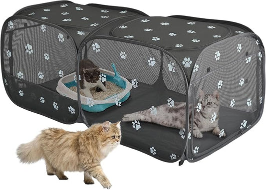 2-in-1 Dog Playpen 58''Pop Up Cat Pet Playpen, Assembly-Free Indoor Outdoor Kitten Enclosure, Breathable Cat Cage Portable Puppy Tent Crates Kennel for Small Animals(No Divider, Unified Space)