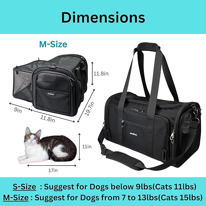 Crash-Tested Dog Carrier & Small Dog Car Seat (Test with FMVSS 213b - 5 Star Safety Rated) | Expandable, Zipper Locks, Fan Pocket | Extra Safe Cat Carrier Soft & Pet Travel Bag for Puppy Under 13lbs