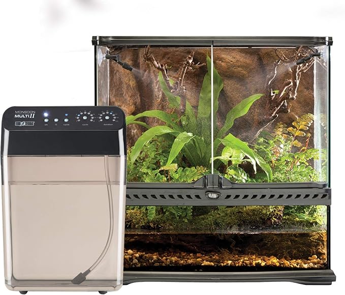 Exo Terra Monsoon Multi II Reptile Terrarium Mister, Black | Programmable Misting System with 4.5 BAR Pressure Pump | Flexible Nozzles, Leak-Proof Connectors | 8L (2 Gallon) Reservoir