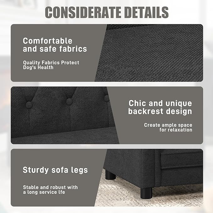 Dog Sofa Couch for Medium to Large Dogs, Memory Foam Pet Sofa Couch with Washable Fabric, Durable Elevated Dog Bed with Legs, Removable Cushion for Medium and Large Dogs, Black