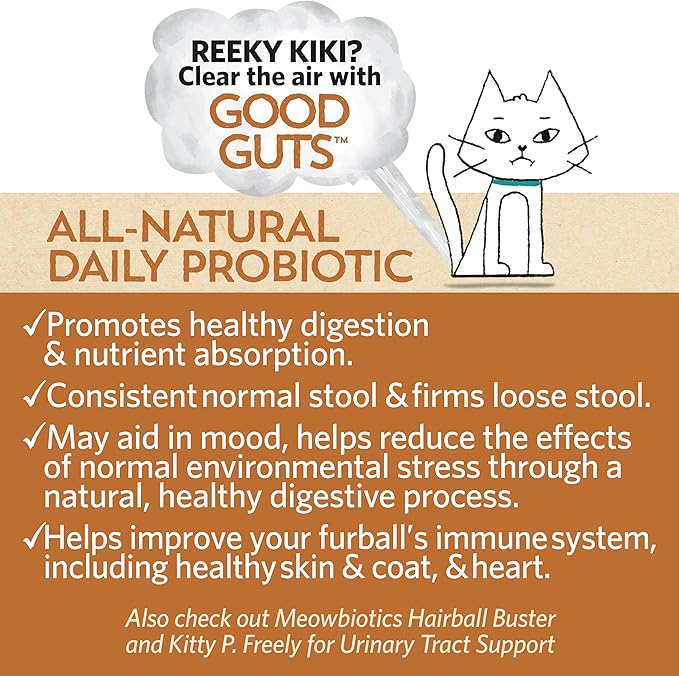 Meowbiotics Good Guts for Cats Probiotic Powder, 11 Probiotic Strains, 2 Prebiotics, 5 Digestive Enzymes for Digestive Support, Tuna Flavor, Probiotics for Cats, Indoor & Outdoor (30 Days)