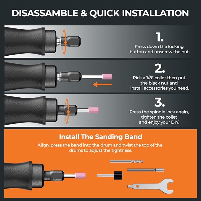 Cordless Rotary Tool Kit, 20V Mini Power Rotary Tool for Sanding, Carving, Drilling, Engraving, Polishing, DIY Crafts with 42 Accessories, Brushless Motor, 5000-35000 RPM Variable Speed