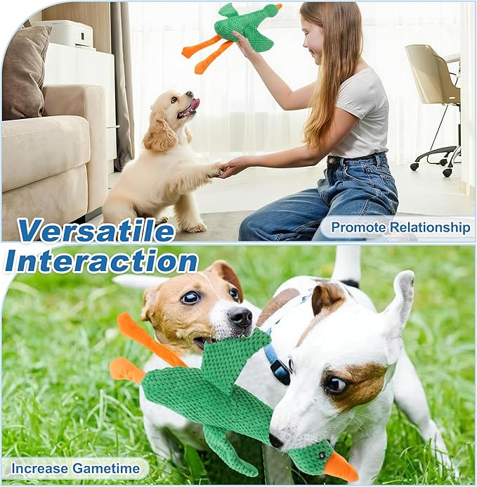 Dog Toys for Aggressive Chewers, Goose Chew Toy for Dogs, Squeaker Crinkle Plush Toy, Tough Interactive Dog Chew Toys, Green
