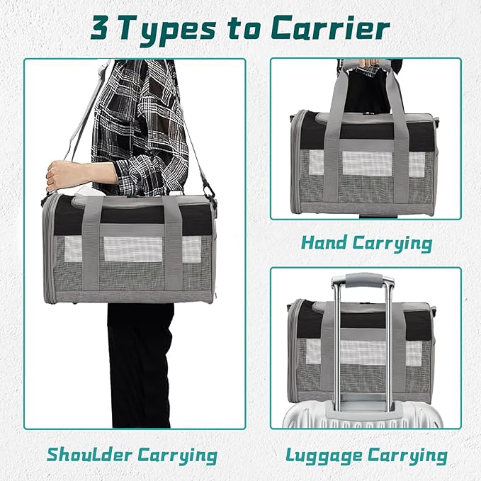 PINVNBY Bunny Carrier for Travel Camping Outdoor, Small Pet Carrier, Guinea Pig Carrier, Breathable Pet Portable Hand Bag for Hamster Bunny Guinea Pig(Black & Gray)