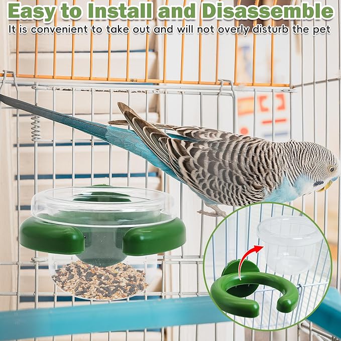 PINVNBY 4 PCS Bird Bowls for Cage with Clamp,Transparency Birds Cage Feeders Easy to Install Parakeet Feeder Small-Sized Detachable Bird Bowl for Finches Lovebirds and Long-Tailed Parrots (Green)