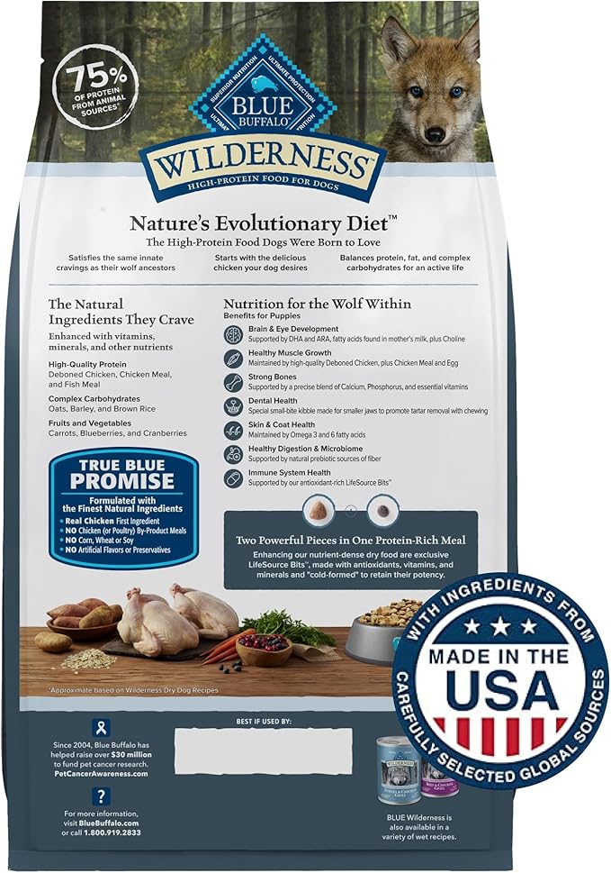 Blue Buffalo Wilderness High-Protein Natural Dry Food for Puppies, Chicken Recipe, 24-lb. Bag