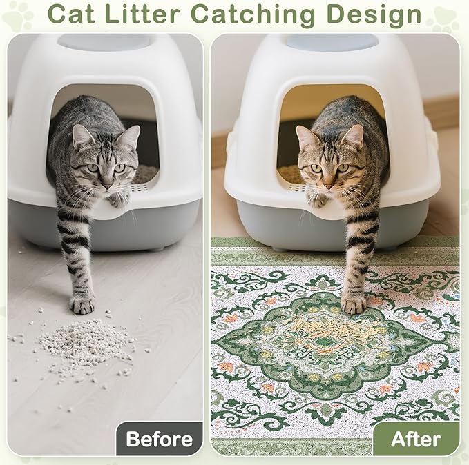 Unicorn Catcher Cat Litter Mat 33" x 22" Non-Slip Litter Box Mat Washable Litter Catcher Mat for Litter Box Indoor Food Mat Supplies Essentials, DarkSeaGreen