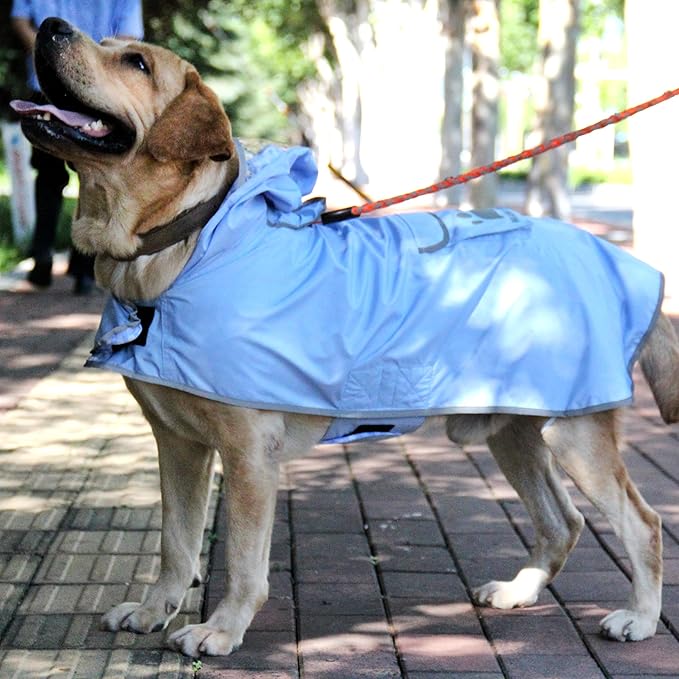 MAMORE Dog Raincoat Reversible,Waterproof Dog Rain Coat Hooded Slicker Poncho with Reflective Strip, Plaid Double Layer Rain Jacket for Small Medium Large Dogs (Light Blue, XX-Large)